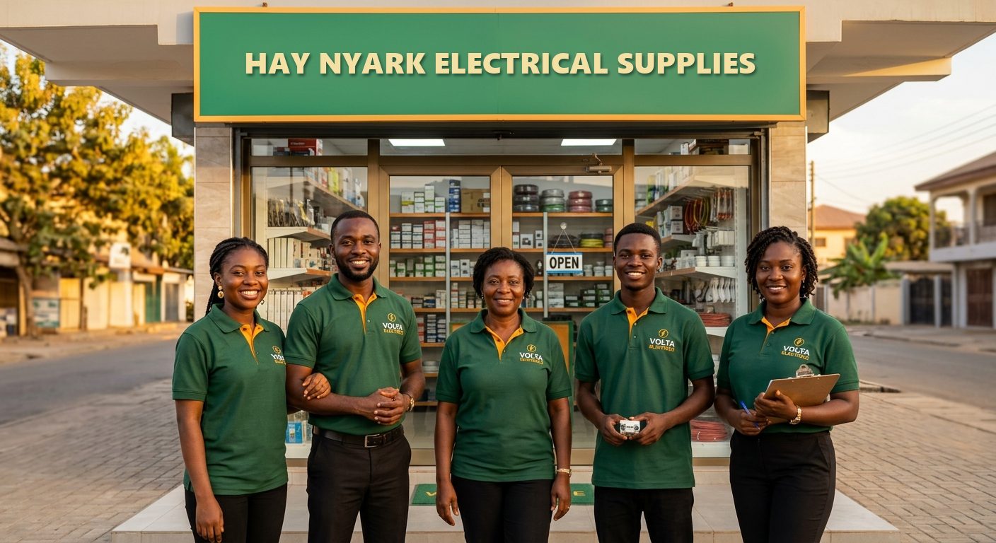 The Hay Nyark team in green uniforms outside the shop